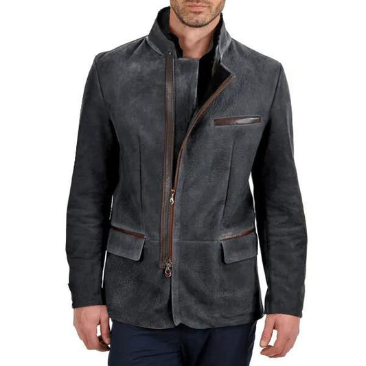 Herrjacka – Mocka – Slim Fit – Ståkrage – Dragkedja – Flera Fickor