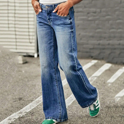 Damjeans med vida ben – Avslappnad passform – Broderade detaljer – Hellångt avslut