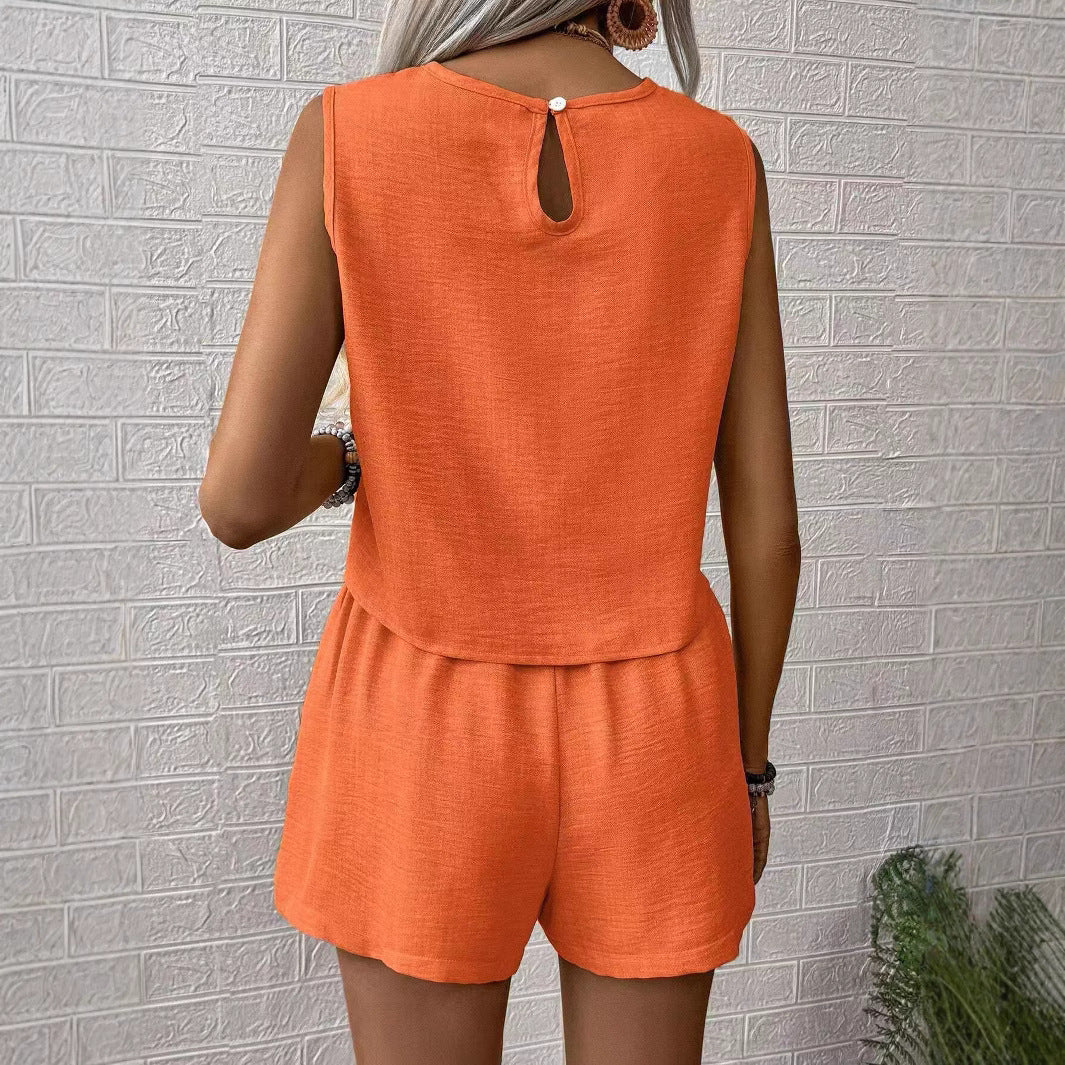 Damset med ärmlös topp och shorts – Avslappnad passform – Lättvävt – Kort modell