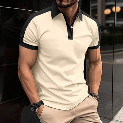 Herr Pikétröja – Slim Fit – Naturliga Fibrer – Kontrastkrage och Ärmslut