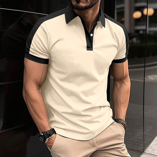 Herr Pikétröja – Slim Fit – Naturliga Fibrer – Kontrastkrage och Ärmslut