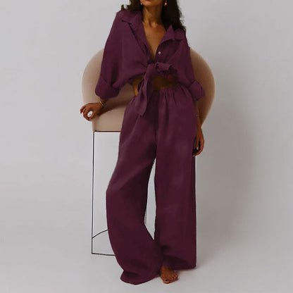 Damset med skjorta och byxor – Linneblandning – Oversize passform – Ledig stil