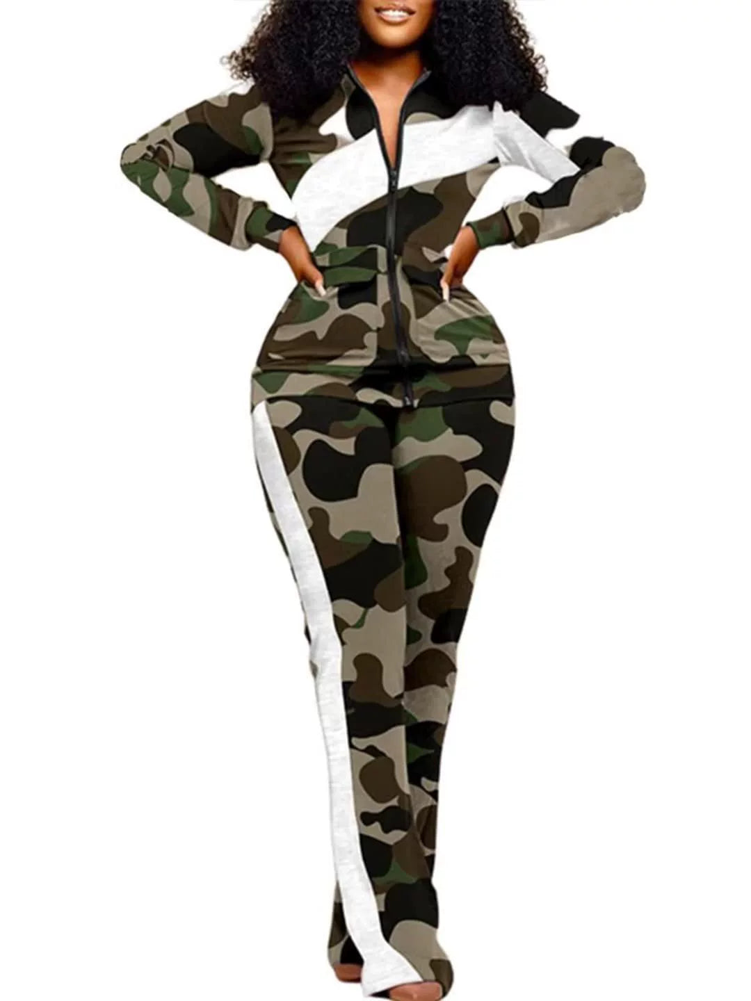 Damkostymbyxa set – Slim Fit – Djurmönster – Dragkedja – Fullängd