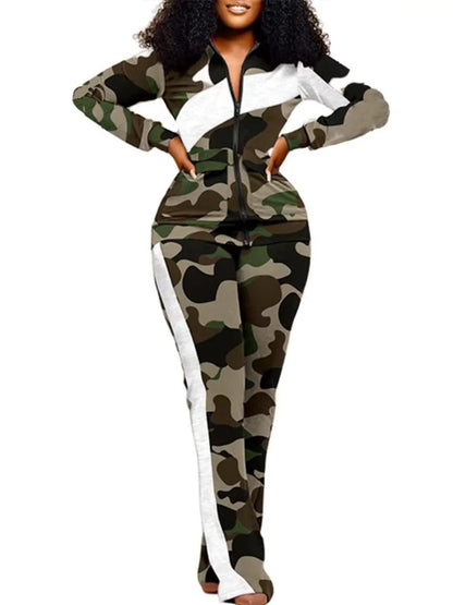 Damkostymbyxa set – Slim Fit – Djurmönster – Dragkedja – Fullängd