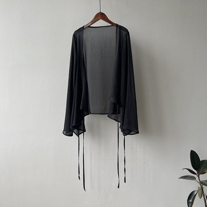 Damkofta – Lätt Transparent Chiffontyg – Lös Passform – Öppen Front Lång Ärmar