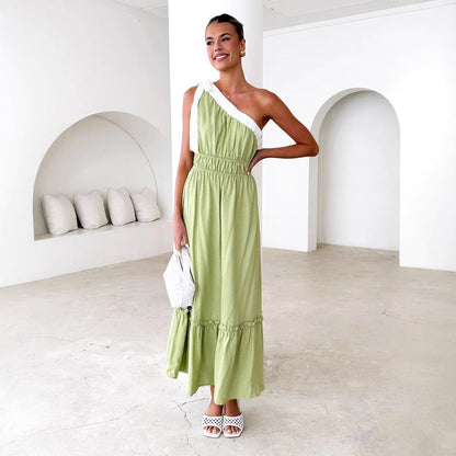 Damklänning – Enaxlad – A-linjeform – Volangkant – Midilängd – Bomullsblandning