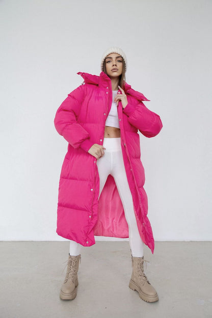 Dam Lång Puffer Trenchcoat – Oversized Passform – Vadderad – Huva – Hög Krage – Hellång