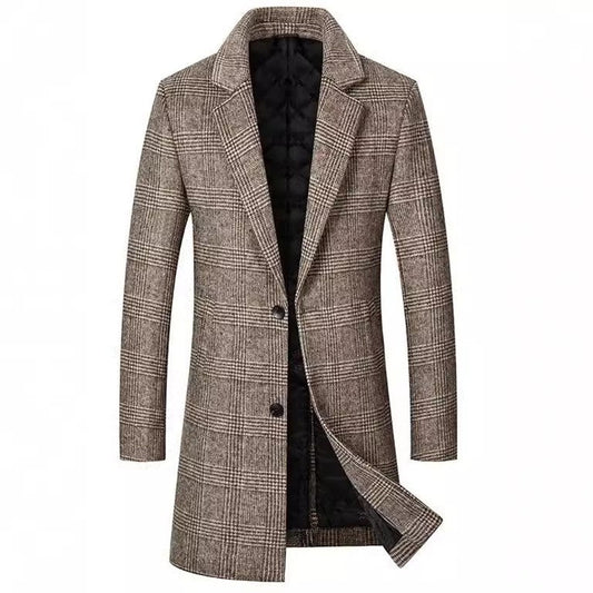 Herrrock – Slim Fit – Ullmix – Rutigt Mönster – Kviltat Foder – Medellång