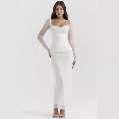 Damklänning – Åtsittande Sheathmodell – Meshärmar – Bar Rygg – Hellång med Slits