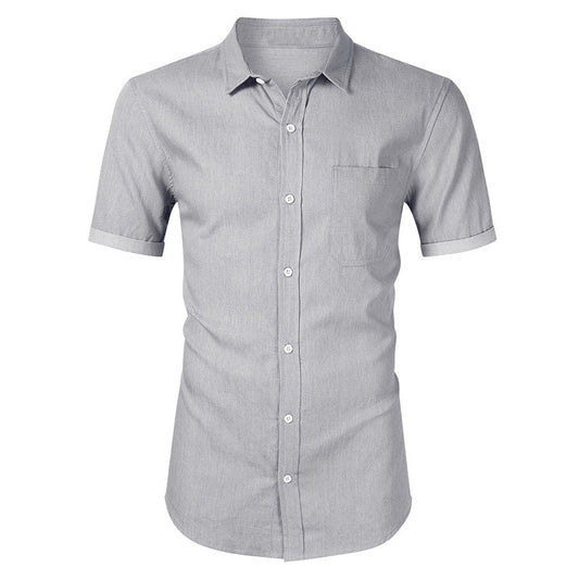 Herrskjorta kortärmad – Slim Fit – Bomull – Bröstficka – Knappstängning