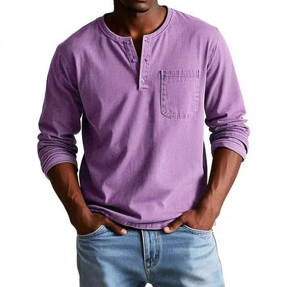 Herr långärmad t-shirt – slim fit – andningsbart tyg – knäppning – bröstficka