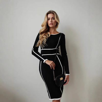 Damklänning – Slim Fit – Lång Ärm – Knälång med Paneldesign