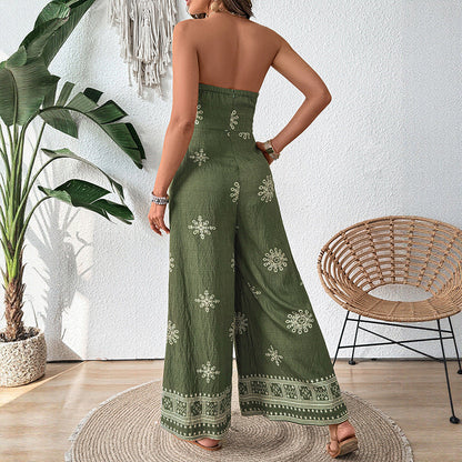Dam Jumpsuit – Axelbandslös – Vida Ben – Bomull Linne – Knytband i Midjan