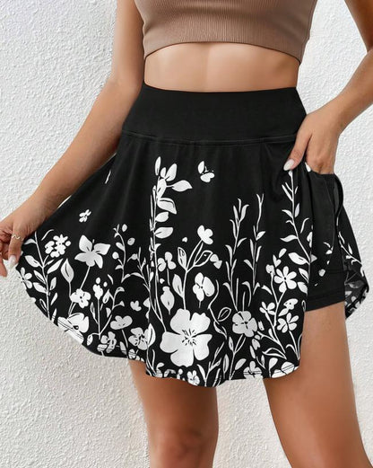 Dam Skort – Blommigt Mönster – Resårmidja – Lös Passform