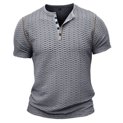 Herr T-shirt Henley – Slim Fit – Texturerad Waffle – Kortärmad Vardagsstil