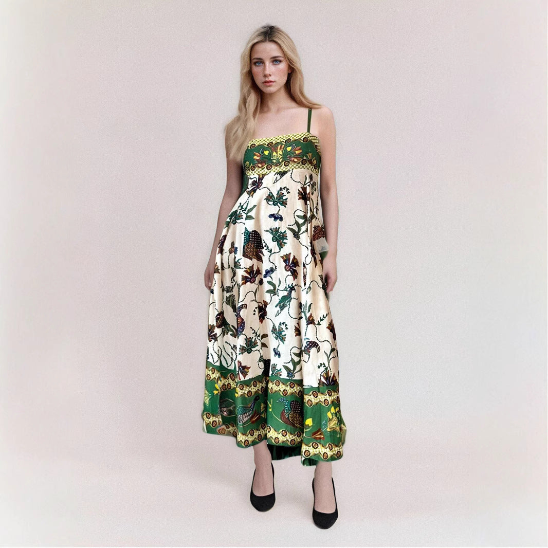 Damklänning lång – Abstrakt mönster – Smala axelband – Löst sittande luftig passform