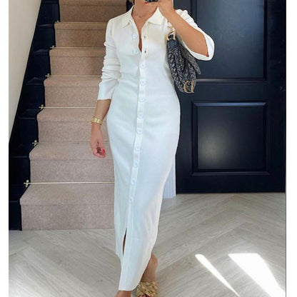 Damklänning skjortmodell – Slim Fit – Långärmad – Knäppning – Elegant kontorsstil