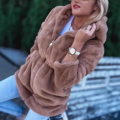 Damkofta med Huva – Mysigt – Avslappnad Passform – Dragsko i Midjan – Dragkedja fram