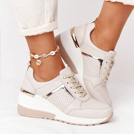 Dam Sneakers – Plattformssula – Snörning – Ventilerande Paneler – Modern Stil