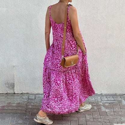 Damklänning med V-ringning – Ärmlös – Avslappnad passform – Midilängd – Mönstrad