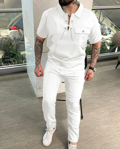 Herr Tvådelat set – Slim fit – Kortärmad med dragsko – Andningsbar stilren look