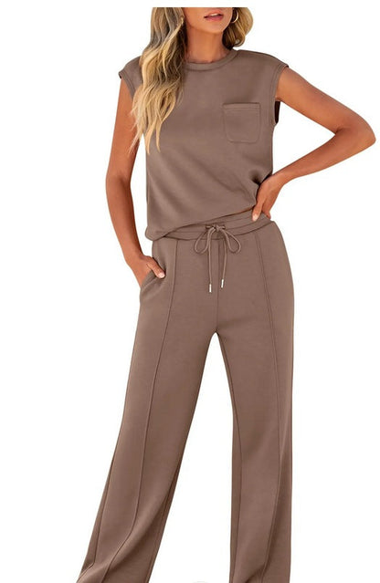 Damset i två delar – Ärmös linne – Avslappnad passform – Justerbar midja