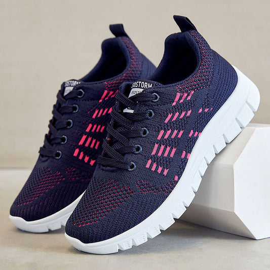 Dam Sneakers – Andningsbar Stickad – Låg Modell – Snörning – Dämpad Platåsula