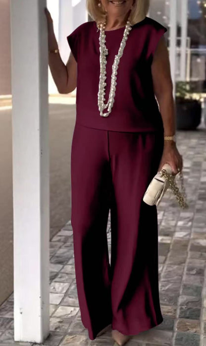 Damklädset – Ärmös Topp – Vida Byxor – Elegant Avslappnad Passform