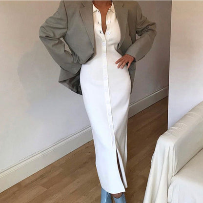 Damklänning skjortmodell – Slim Fit – Långärmad – Knäppning – Elegant kontorsstil