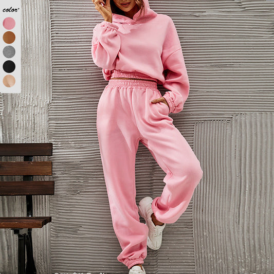 Dam Tracksuit – Avslappnad Passform – Mjuk Stickad – Huva – Resårmidja – Taperade Ben