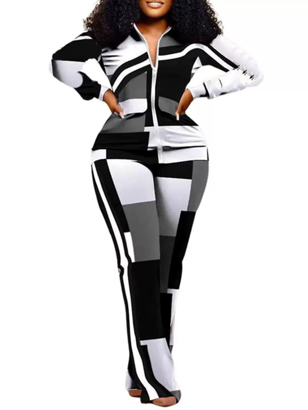 Damkostymbyxa set – Slim Fit – Djurmönster – Dragkedja – Fullängd