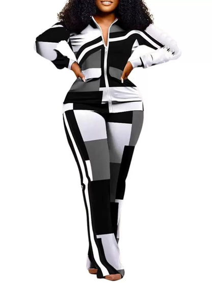 Damkostymbyxa set – Slim Fit – Djurmönster – Dragkedja – Fullängd