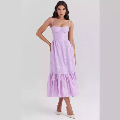 Damklänning Midi – Figursydd Liv – Ärmfri – Sweetheart Ringning – Volangkjol