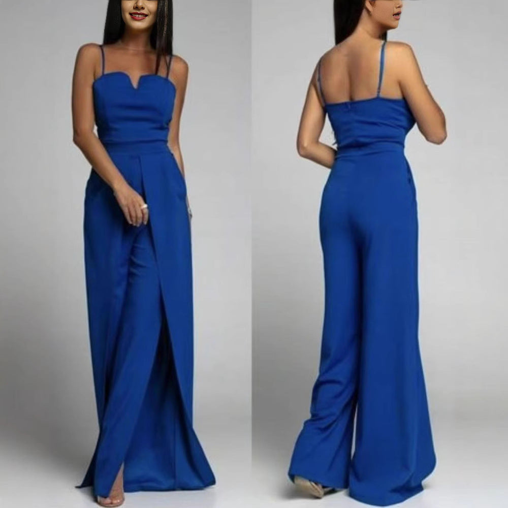 Dam jumpsuit – Smickrande slim fit – Axelbandslös – Vida ben med frontslitsar