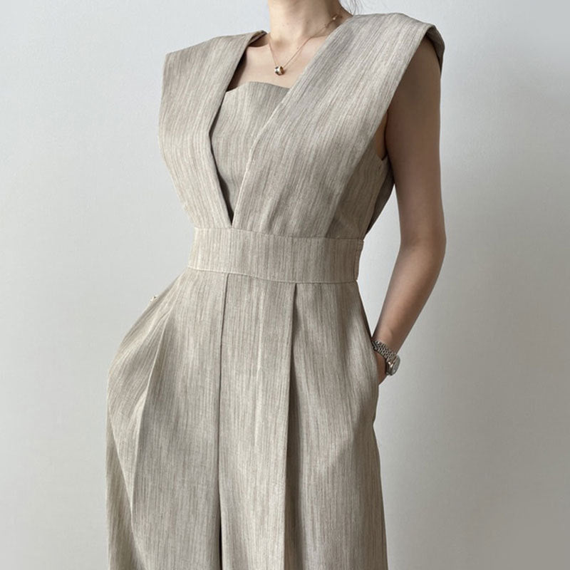 Dam Jumpsuit – Ärmlös – Figurnära Passform – Hög Midja – Vida Ben – Hellång