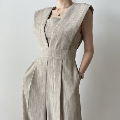 Dam Jumpsuit – Ärmlös – Figurnära Passform – Hög Midja – Vida Ben – Hellång