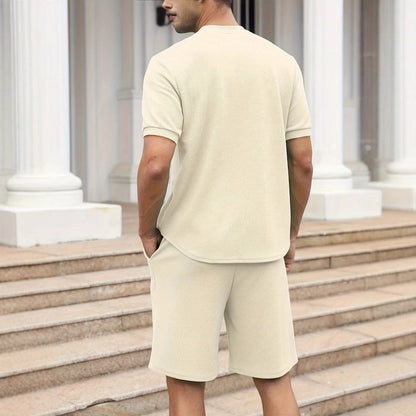 Herrset med zip-tröja och shorts – Avslappnad passform – Lätt och andningsbar waffle-knit