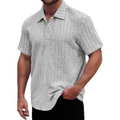 Herrpikétröja – Regular Fit – Texturerad Mjukstickad – Kort Ärm – Andningsbart Tyg