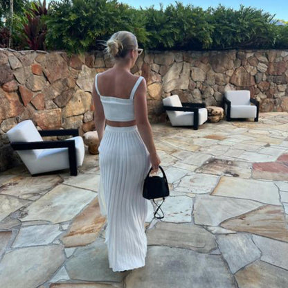 Damlinne – Stickad Crop Top – Figurnära Passform – Ribbad – Fyrkantig Halsringning