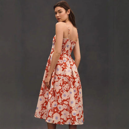 Damklänning – Maxilängd – A-linjeformad Passform – Halterneck – Blommigt Mönster – Lätt och Andningsbar