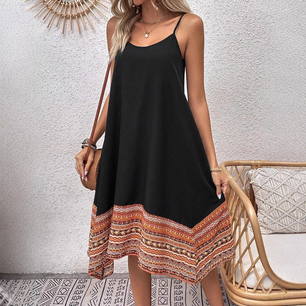 Damklänning – A-linjeformad Passform – Bomull – Spagettiband – Boho-detaljer