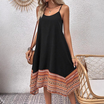 Damklänning – A-linjeformad Passform – Bomull – Spagettiband – Boho-detaljer