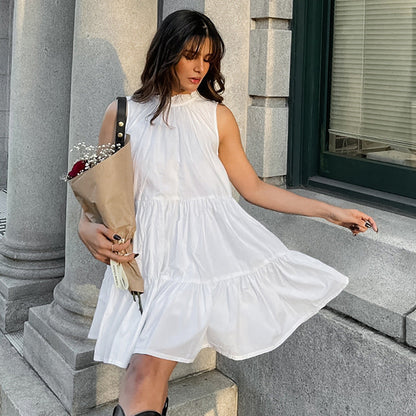 Damklänning – A-linjeformad – Lös passform – Ärmlös – Volangkant – Lätt bomullstyg