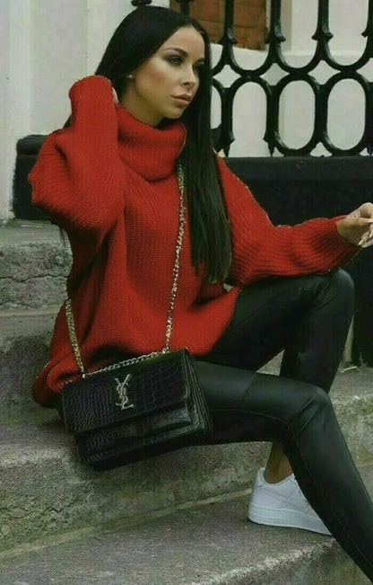 Damtröja i stickat – Oversize passform – Polokrage – Ribbad ärm och struktur