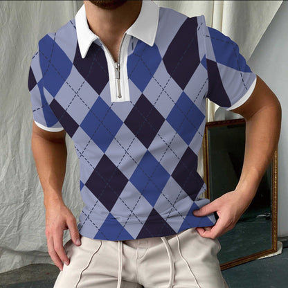 Herrpike – Slim Fit – Rutmönster – Dragkedjekrage – Kort Ärm