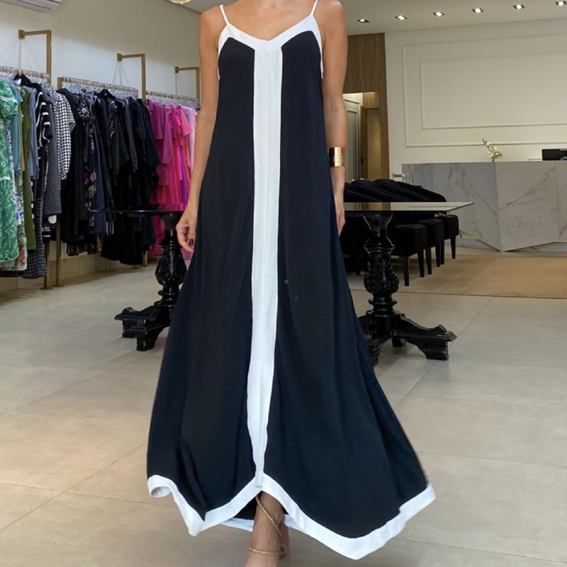 Damklänning maxi – Lång modell – Lätt tyg – Smala axelband – Kontrastdetalj