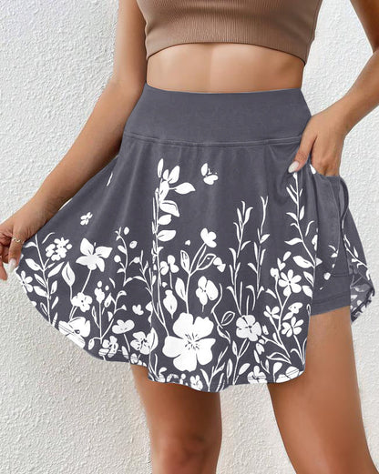 Dam Skort – Blommigt Mönster – Resårmidja – Lös Passform