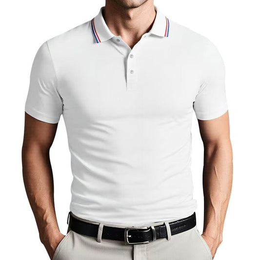 Herr Pikétröja – Slim Fit – Andningsbart Tyg – Kort Ärm – Klassisk Krage
