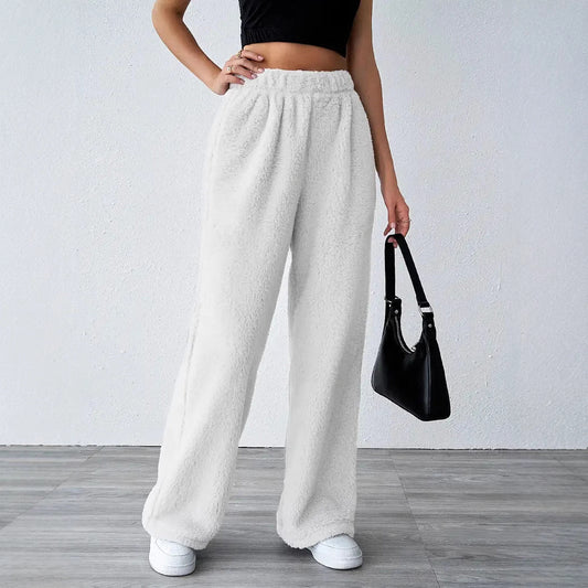 Dam Loungebyxor – Fleece – Avslappnad Passform – Fullängd – Elastisk Midja