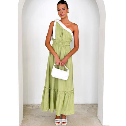 Damklänning – Enaxlad – A-linjeform – Volangkant – Midilängd – Bomullsblandning